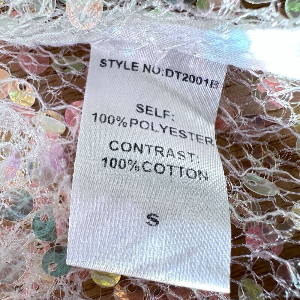 REHAB LAB Womens Short Sleeve White Sequin Pullover‎ Blouse Top SZ S Oversized - Picture 6 of 7